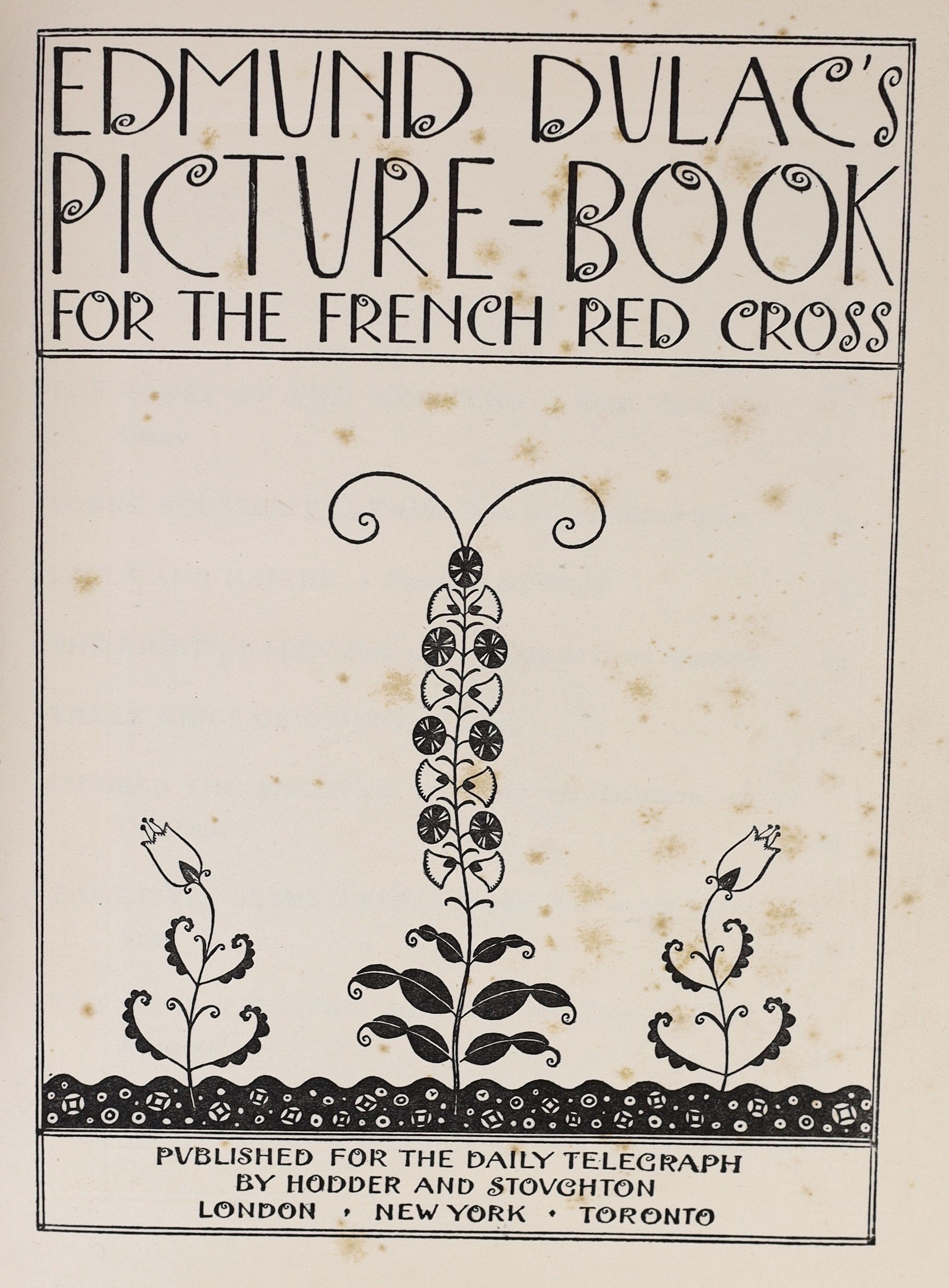 Fine binding - Dulac, Edmund - Picture-Book for the French Red Cross, 4to, fine full levant morocco, crushed, inlaid and gold tooled, with doublures, with portrait and 19 coloured plates, Hodder and Stoughton, London [c.